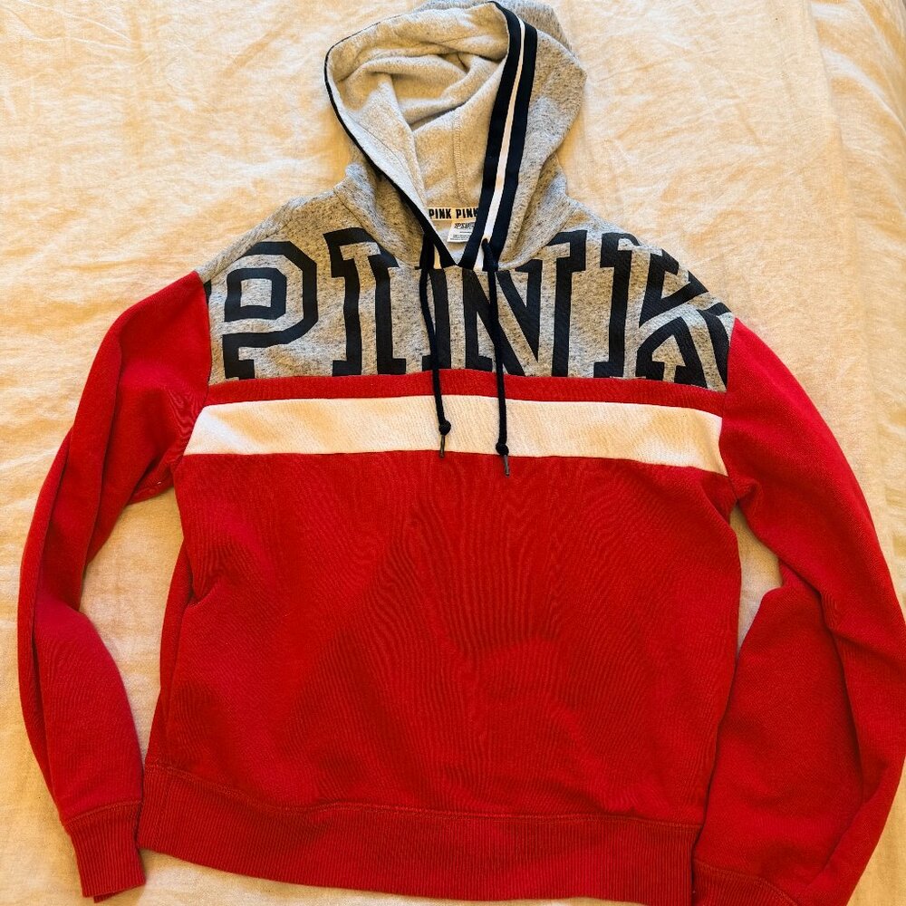 PINK Red & Gray Pullover Hoodie